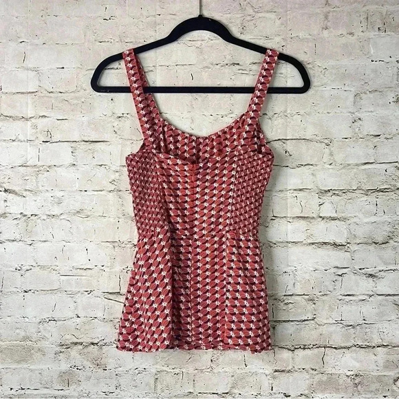 CAbi Size 6 #778 Dream Day Peplim Geometric Tank Top Coral Blue Adjustable Strap - Picture 5 of 5
